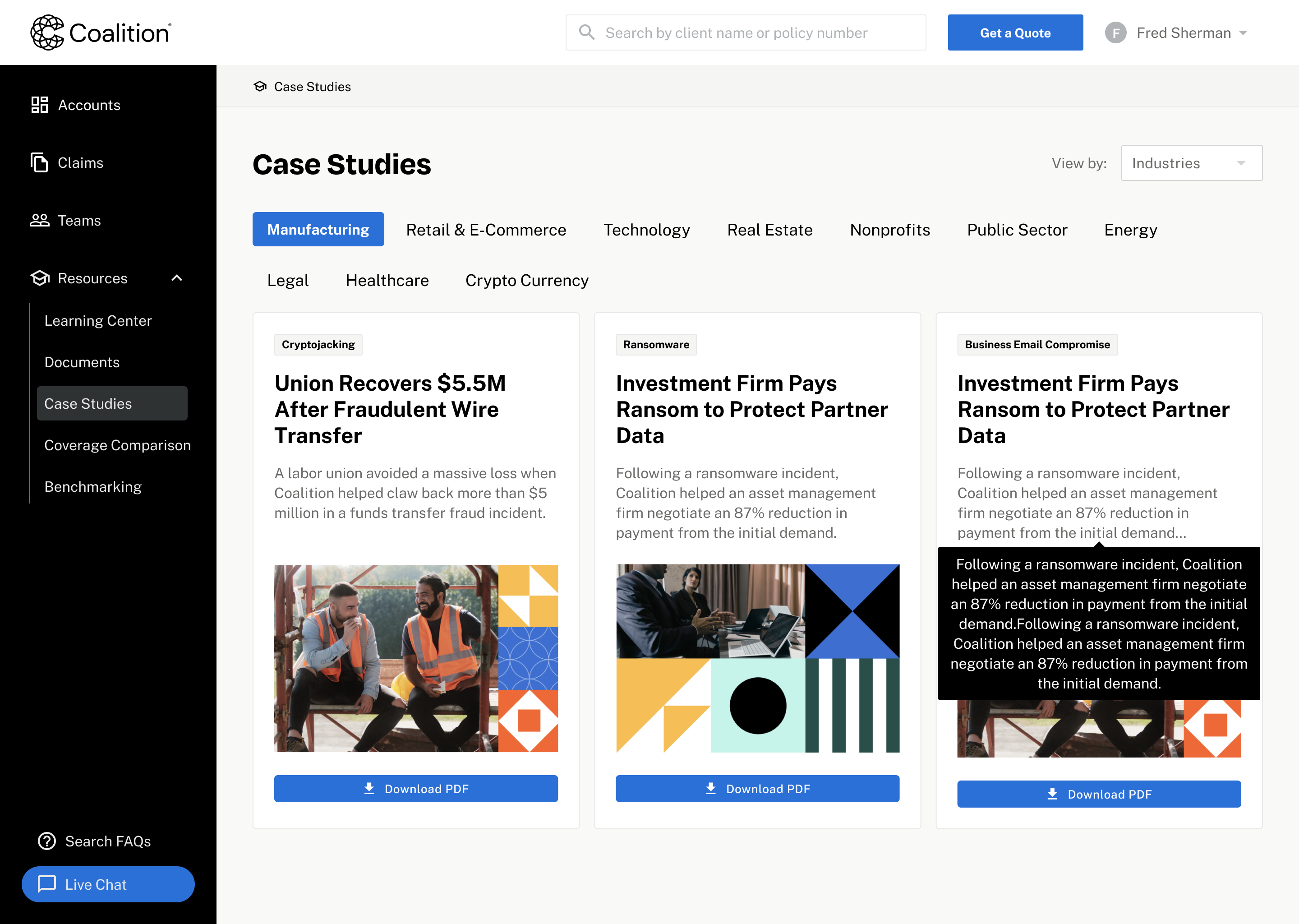 Case Studies – view by industries